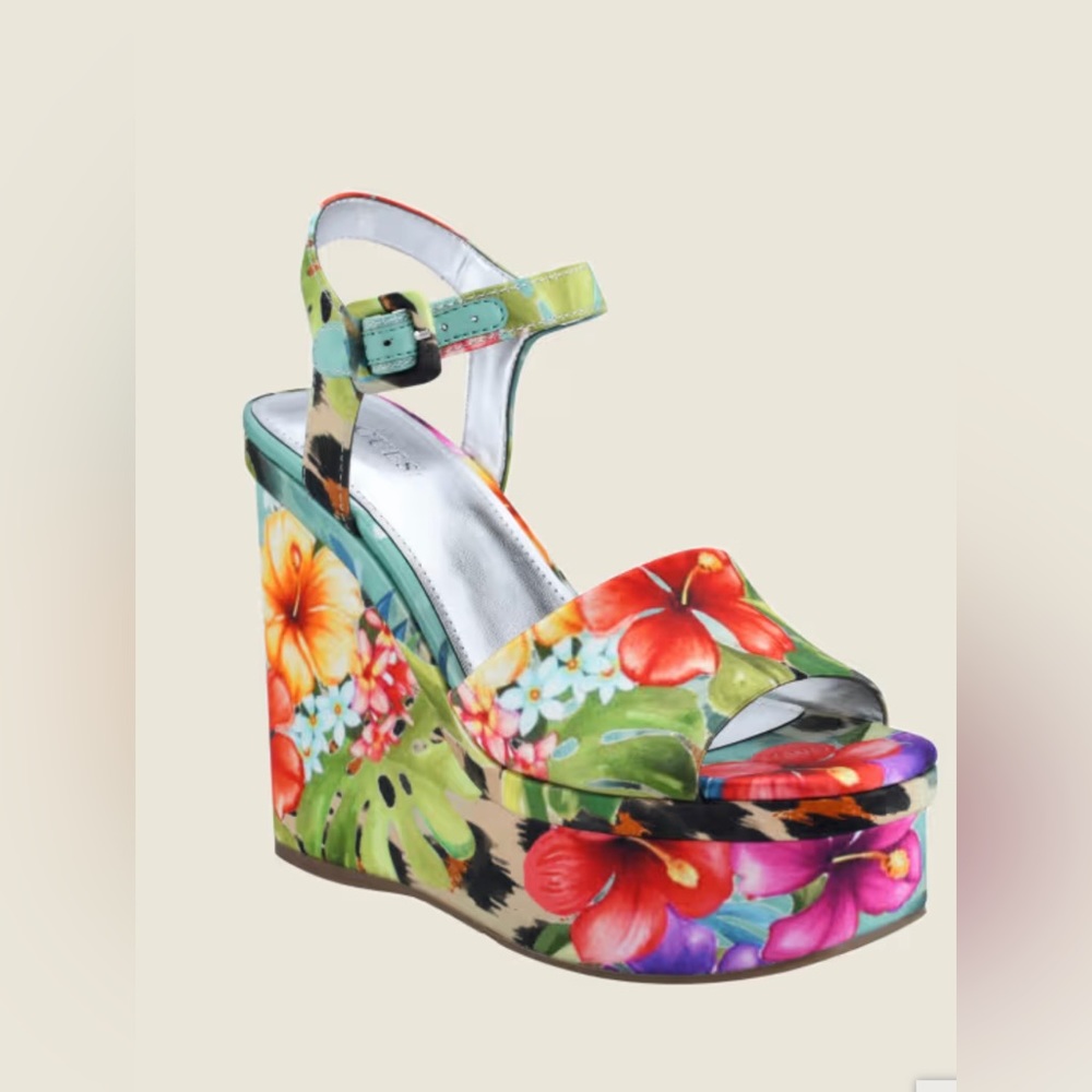 GUESS Carisa Floral and Leopard Platform Wedges